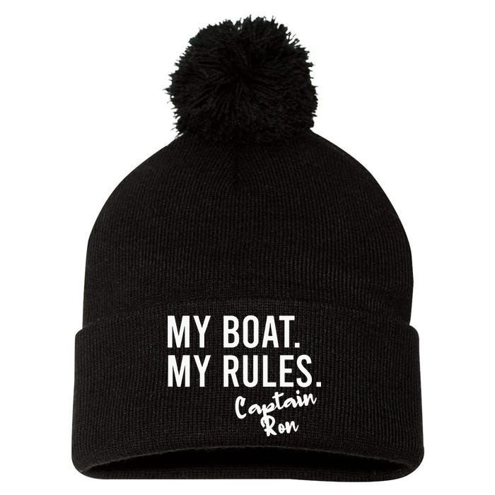 My Boat My Rules Captain Ron Personalized Boating Name Pom Pom 12in Knit Beanie
