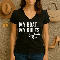 My Boat My Rules Captain Ron Personalized Boating Name Women's V-Neck T-Shirt