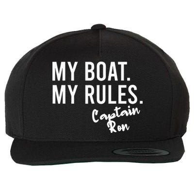 My Boat My Rules Captain Ron Personalized Boating Name Wool Snapback Cap