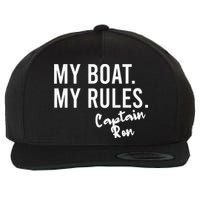 My Boat My Rules Captain Ron Personalized Boating Name Wool Snapback Cap