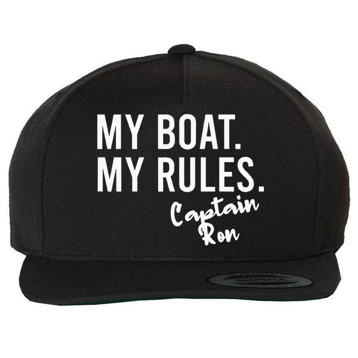 My Boat My Rules Captain Ron Personalized Boating Name Wool Snapback Cap