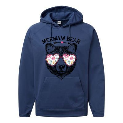 Meemaw Bear Mom Grandma Cute Floral Happy MotherS Day Cute Gift Performance Fleece Hoodie