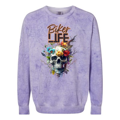 Motorcyclist Biker Motorcycle Skull Design Colorblast Crewneck Sweatshirt