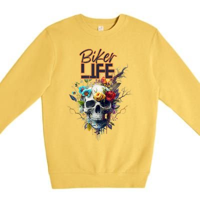 Motorcyclist Biker Motorcycle Skull Design Premium Crewneck Sweatshirt