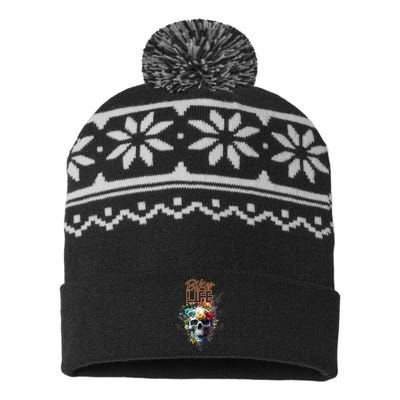 Motorcyclist Biker Motorcycle Skull Design USA-Made Snowflake Beanie