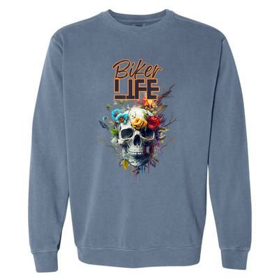 Motorcyclist Biker Motorcycle Skull Design Garment-Dyed Sweatshirt