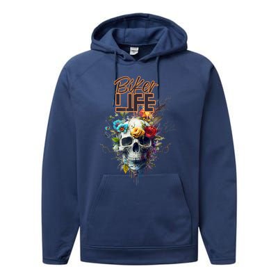 Motorcyclist Biker Motorcycle Skull Design Performance Fleece Hoodie