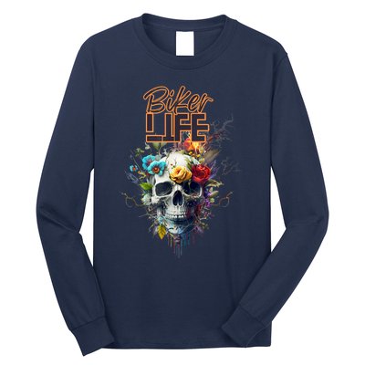 Motorcyclist Biker Motorcycle Skull Design Long Sleeve Shirt