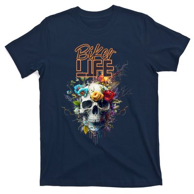 Motorcyclist Biker Motorcycle Skull Design T-Shirt