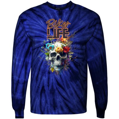 Motorcyclist Biker Motorcycle Skull Design Tie-Dye Long Sleeve Shirt