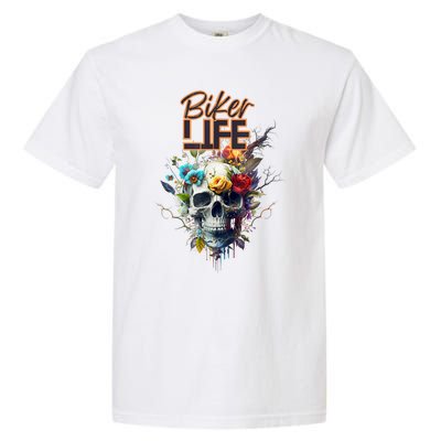 Motorcyclist Biker Motorcycle Skull Design Garment-Dyed Heavyweight T-Shirt