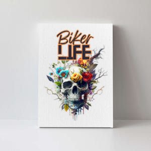 Motorcyclist Biker Motorcycle Skull Design Canvas