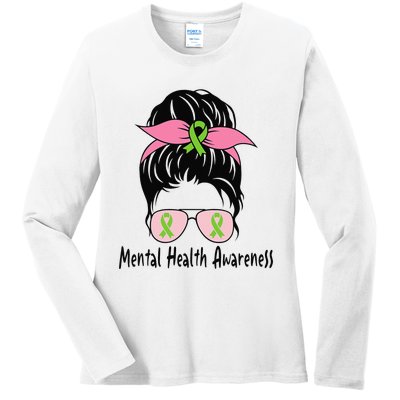 Messy Bun Mental Health Matters Gift Mental Health Awareness Ladies Long Sleeve Shirt