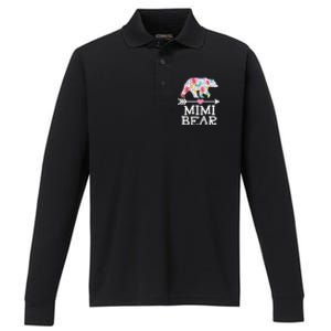 Mimi Bear Mom Grandma Floral Happy Mother's Day Tee Performance Long Sleeve Polo