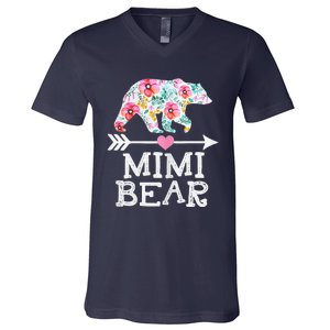 Mimi Bear Mom Grandma Floral Happy Mother's Day Tee V-Neck T-Shirt