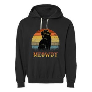 Mashup Between Meow And Howdy Black Cat Garment-Dyed Fleece Hoodie