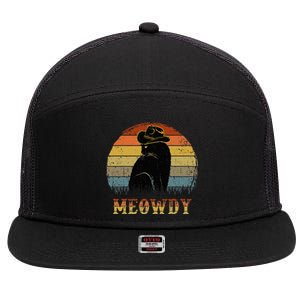 Mashup Between Meow And Howdy Black Cat 7 Panel Mesh Trucker Snapback Hat