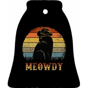 Mashup Between Meow And Howdy Black Cat Ceramic Bell Ornament