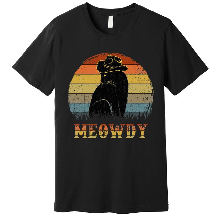 Mashup Between Meow And Howdy Black Cat Premium T-Shirt