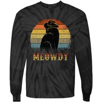 Mashup Between Meow And Howdy Black Cat Tie-Dye Long Sleeve Shirt