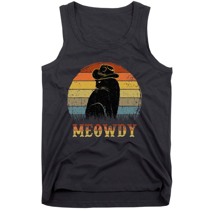 Mashup Between Meow And Howdy Black Cat Tank Top