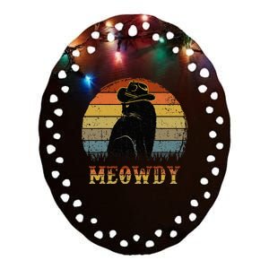 Mashup Between Meow And Howdy Black Cat Ceramic Oval Ornament