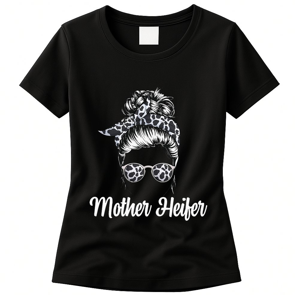 Messy Bun Mother Heifer Farmer Cow Mom Farming Cows Womens T-Shirt