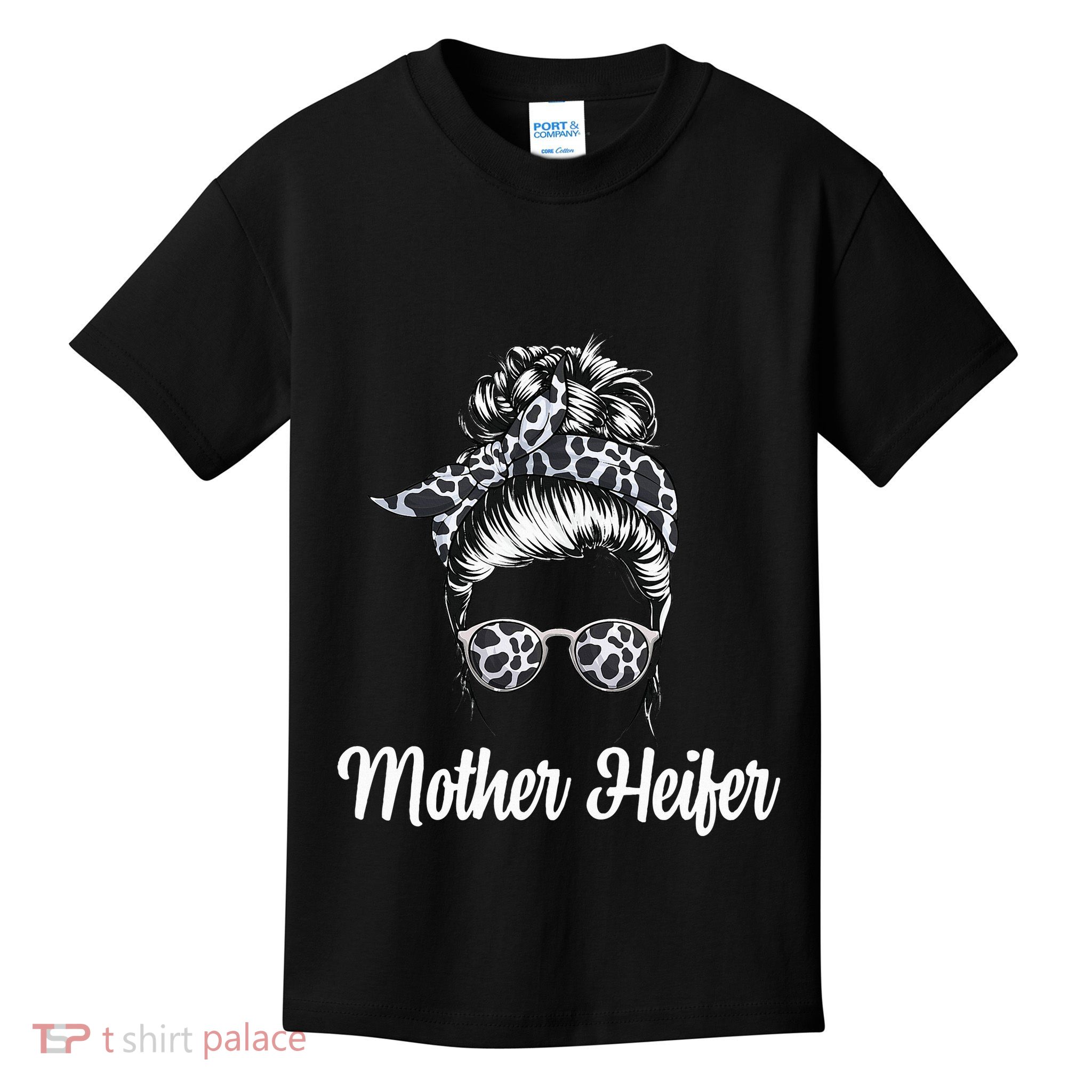 Messy Bun Mother Heifer Farmer Cow Mom Farming Cows Kids T-Shirt