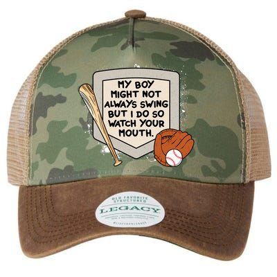 My Boy Might Not Always Swing But I Do Baseball Parent Legacy Tie Dye Trucker Hat