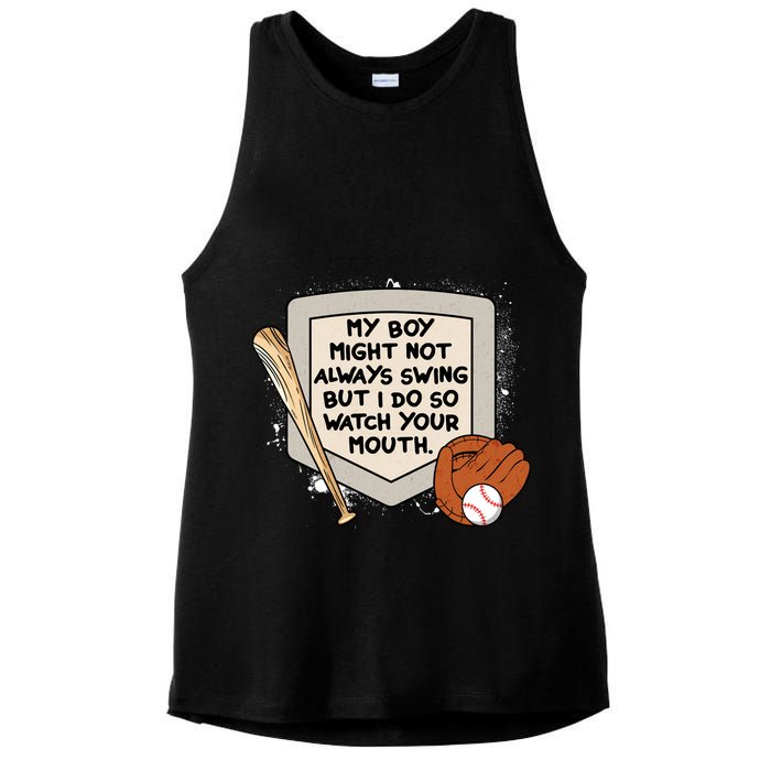 My Boy Might Not Always Swing But I Do Baseball Parent Ladies PosiCharge Tri-Blend Wicking Tank