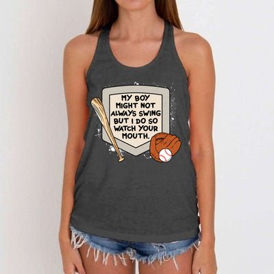 My Boy Might Not Always Swing But I Do Baseball Parent Women's Knotted Racerback Tank