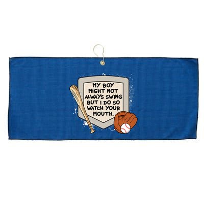 My Boy Might Not Always Swing But I Do Baseball Parent Large Microfiber Waffle Golf Towel