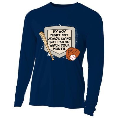My Boy Might Not Always Swing But I Do Baseball Parent Cooling Performance Long Sleeve Crew