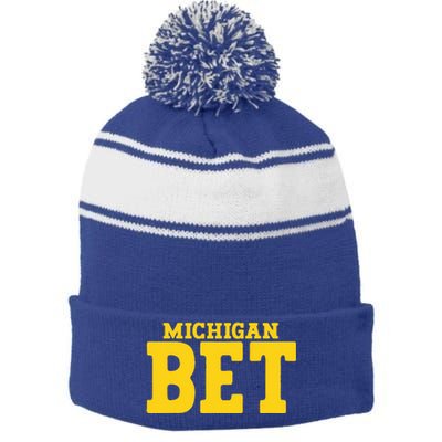 Michigan Bet Stripe Pom Pom Beanie