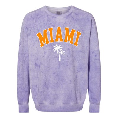 Miami Beach Mia Florida Palm Trees Usa College Font Colorblast Crewneck Sweatshirt