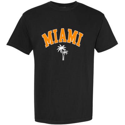 Miami Beach Mia Florida Palm Trees Usa College Font Garment-Dyed Heavyweight T-Shirt