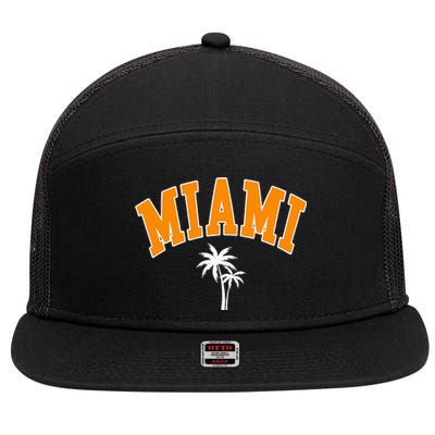 Miami Beach Mia Florida Palm Trees Usa College Font 7 Panel Mesh Trucker Snapback Hat