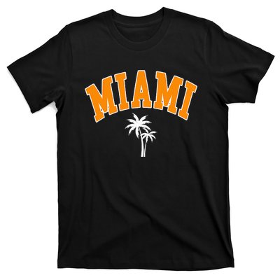 Miami Beach Mia Florida Palm Trees Usa College Font T-Shirt