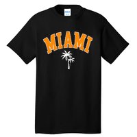 Miami Beach Mia Florida Palm Trees Usa College Font Tall T-Shirt