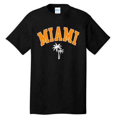 Miami Beach Mia Florida Palm Trees Usa College Font Tall T-Shirt