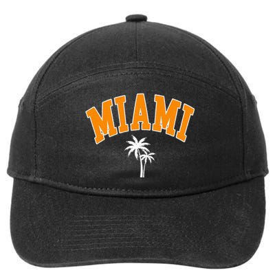 Miami Beach Mia Florida Palm Trees Usa College Font 7-Panel Snapback Hat