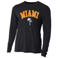 Miami Beach Mia Florida Palm Trees Usa College Font Cooling Performance Long Sleeve Crew