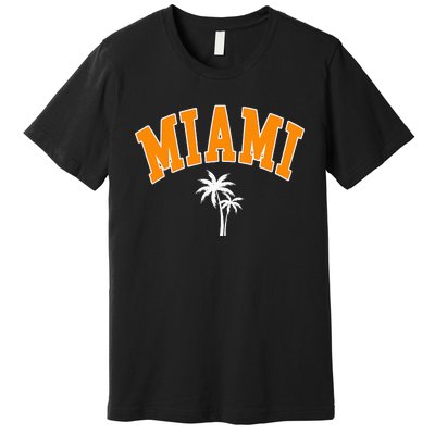 Miami Beach Mia Florida Palm Trees Usa College Font Premium T-Shirt