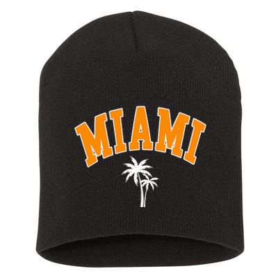 Miami Beach Mia Florida Palm Trees Usa College Font Short Acrylic Beanie