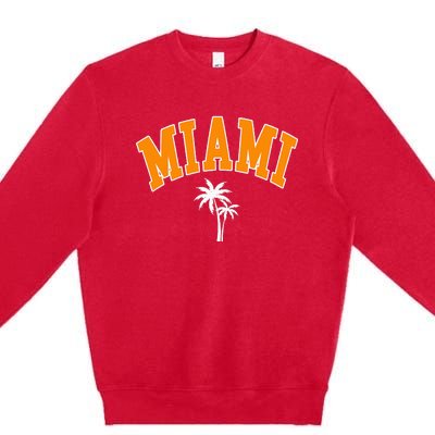 Miami Beach Mia Florida Palm Trees Usa College Font Premium Crewneck Sweatshirt