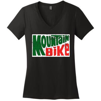 Mountain Bike Mtb Cycling Riding In Morning Dew Women's V-Neck T-Shirt