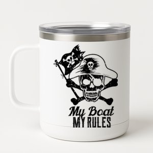 My Boat My Rules Captain Gift Boating Gift Pontoon Gift 12 oz Stainless Steel Tumbler Cup