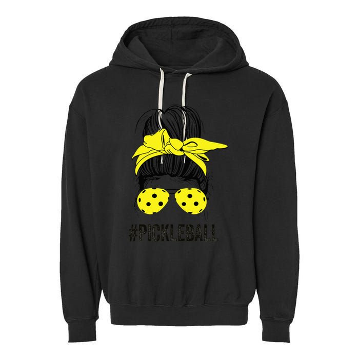 Messy Bun Number One Paddleball PickleBall Lover Garment-Dyed Fleece Hoodie