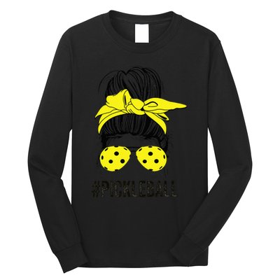 Messy Bun Number One Paddleball PickleBall Lover Long Sleeve Shirt