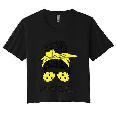 Messy Bun Number One Paddleball PickleBall Lover Women's Crop Top Tee
